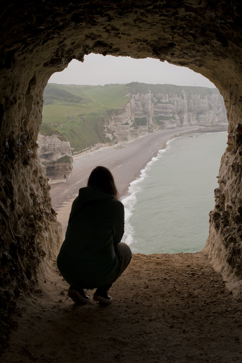 Looking out over a cliff in Etretat